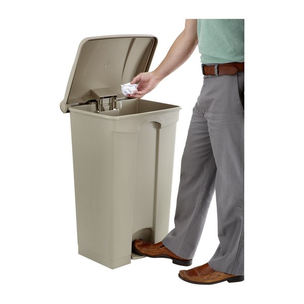 23 gal Rectangular Trash Can, Tan, 19-1/2