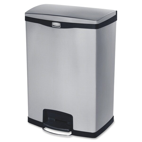 24 gal Rectangular Trash Can, Black, 21 3/4 in Dia, Step-On, Stainless Steel