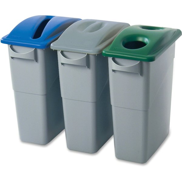 23 gal Dome Bottle and Can Recycling Top, 11 1/2 in W/Dia, Black, Resin, 2 Openings