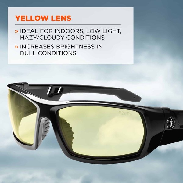 Safety Glasses, Traditional Yellow Polycarbonate Lens, Scratch-Resistant