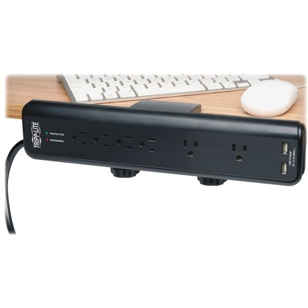 Surge Protector Strip, 6 Outlet, Black