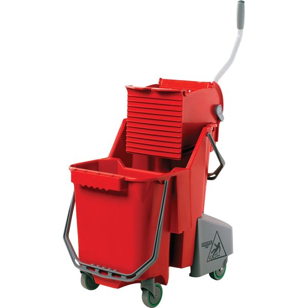 8 gal CLEANERx Dual Bucket Side Press Mop Bucket and Wringer, Red, Polypropylene