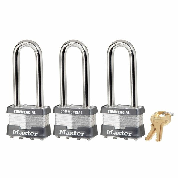 Padlocks, Keyed Alike, Long Shackle, Rectangular Steel Body, Steel Shackle, 3/4 in W