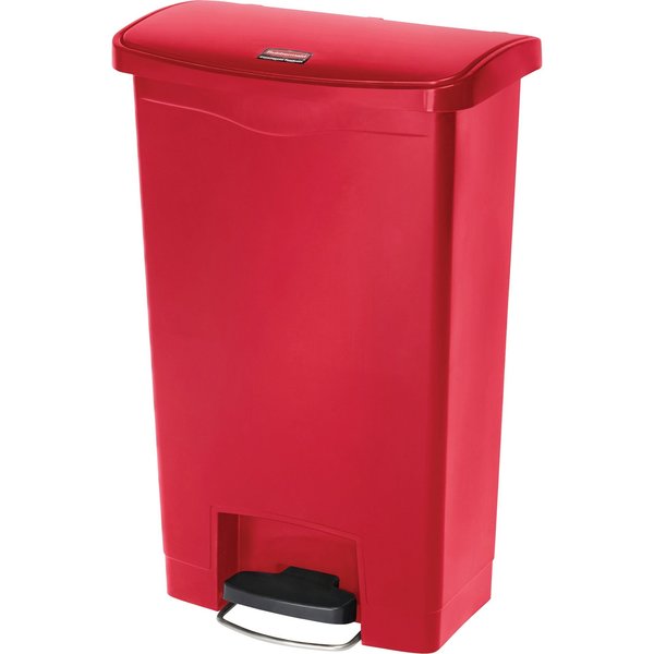 13 gal Rectangular Trash Can, Red, 17 3/4 in Dia, Step-On, Plastic