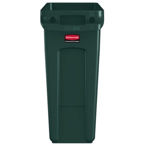 16 gal Rectangular Trash Can, Green, 11 in Dia, None, High Quality Resin Blend