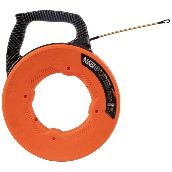 Multi-Groove Fiberglass Fish Tape with Spiral Steel Leader, 100-Foot