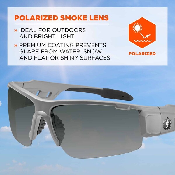 Polarized Safety Glasses, Traditional Smoke PC Decenter Lens, Scratch-Resistant