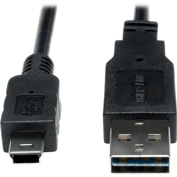 Reversible USB Cable, Black, 3 ft., Connector Type: A Male to 5 Pin B Mini Male