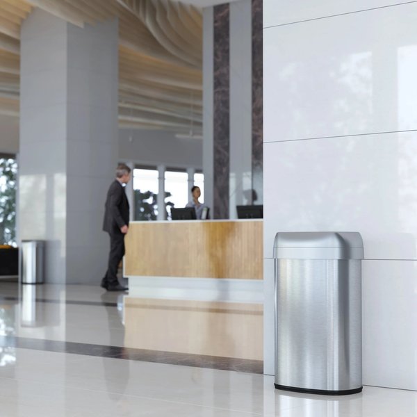 16 gal Oval Trash Can, Silver, Stainless Steel