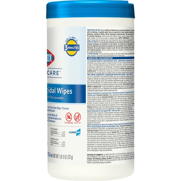 Germicidal Disinfecting Wipes, White, Canister, Hard, Non Porous Surfaces, 70 Wipes, Unscented
