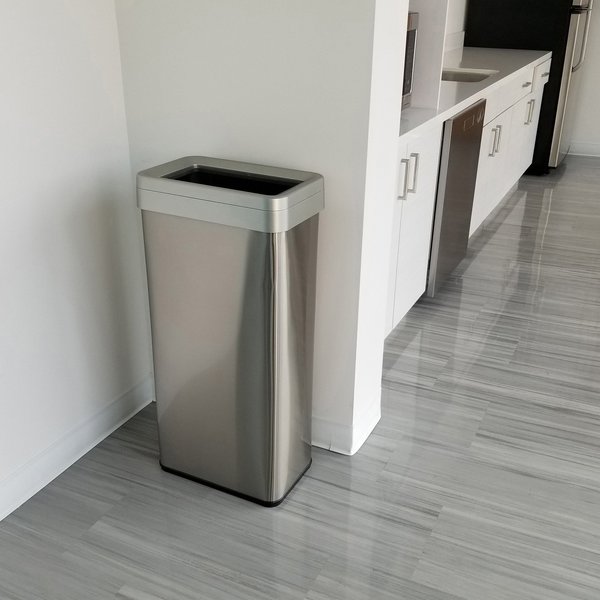 21 gal Rectangular Trash Can, Silver, Stainless Steel