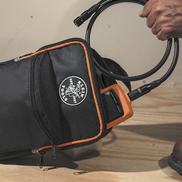 Tool Bag, PVC Coated Polyester, 2 Pockets, Black/Orange, 2-1/4
