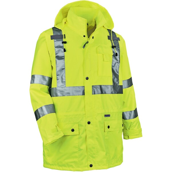 Rain Jacket w/Hood, HiVis Lime, XL