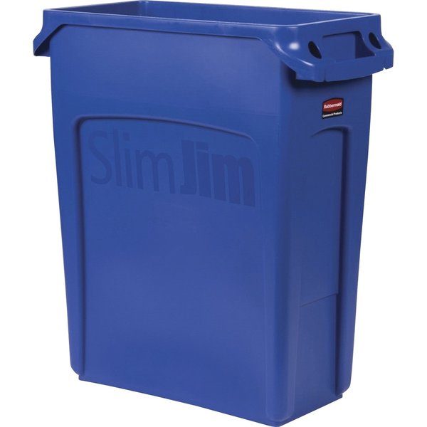16 gal Rectangular Trash Can, Blue, 11 in Dia, None, High Quality Resin Blend