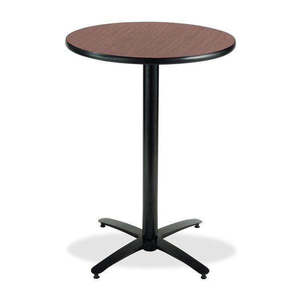 Round KFI 36in Dark Mahogany Breakroom Table with Arched X Base, 42 W, 36 L, 42 H, HPL Top