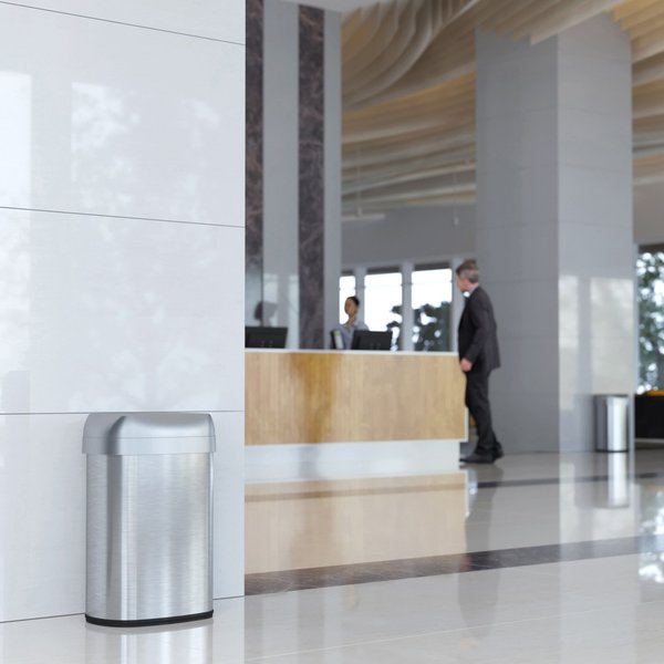 13 gal Oval Trash Can, Silver, Stainless Steel