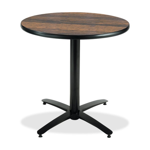 Round KFI 36in Walnut Breakroom Table with Arched X Base, 29 W, 36 L, 29 H, Laminate Top, Walnut