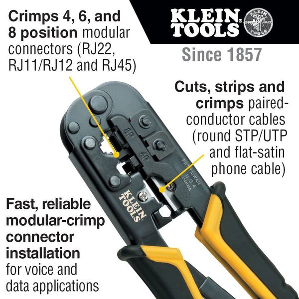 7 1/2 in Ratchet Crimper CAT3, CAT5e, CAT6/6A
