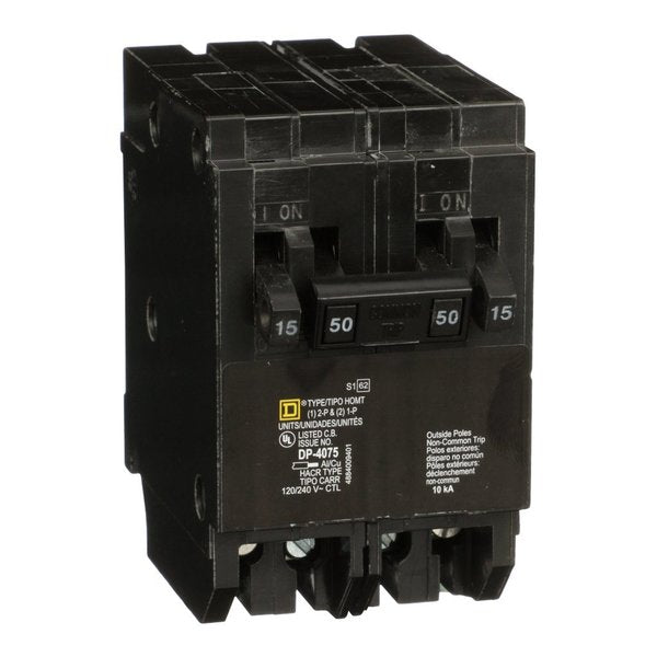 Miniature Circuit Breaker, 15, 120/240VAC, 1, 2 Pole, Plug-In Mounting Style, HOM Series