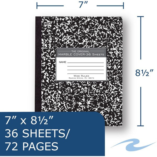 Case of Black Marble Composition Notebooks, Wide Ruled, 36 sht, 8.5