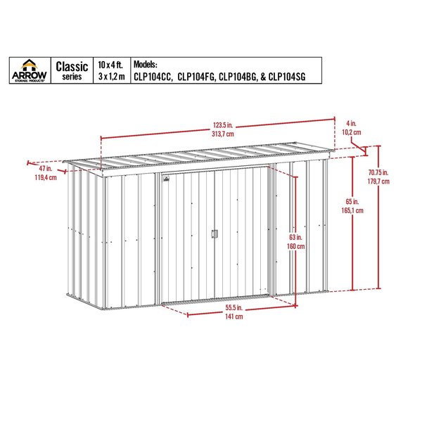 10x4 Classic Steel Storage Shed, Flute Grey