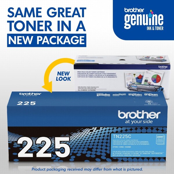 Toner For TN225C Cyan, 2.2K Pages