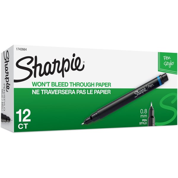 Stick Permanent Pen, Fine 0.8 mm, Blue PK12
