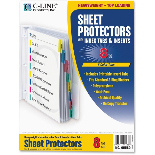 Sheet Protector Set, 8 Tab, Multicolor, PK8