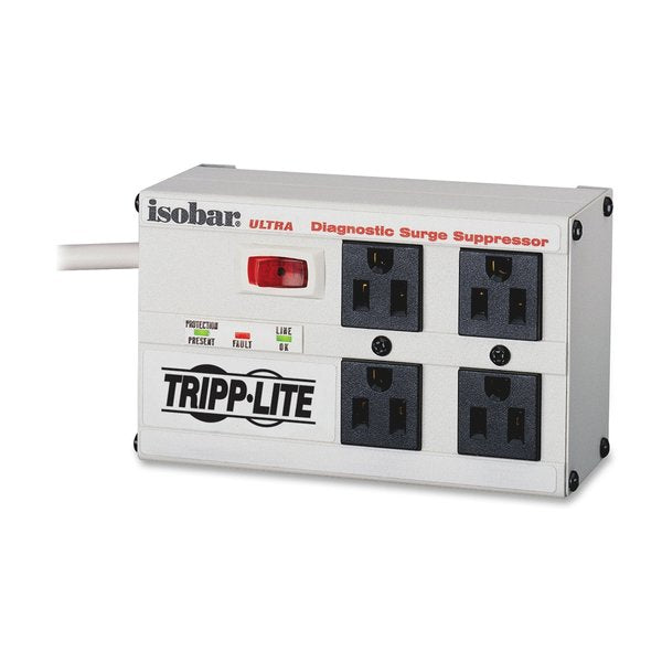 Surge Protector Strip, 4 Outlet, Gray