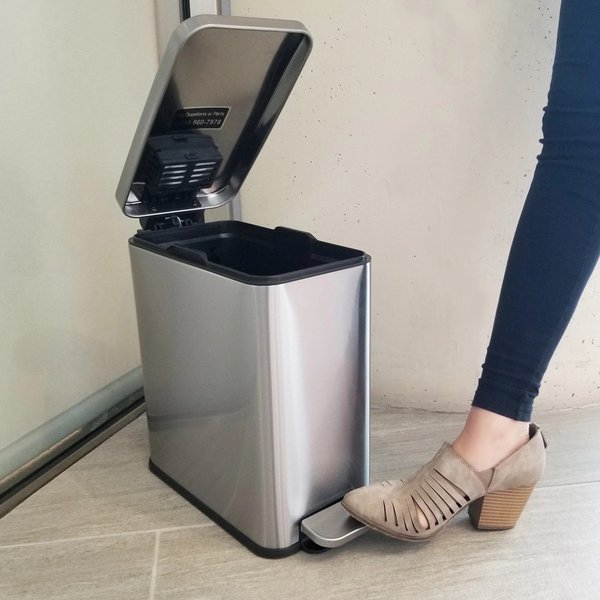 3 gal Trash Can, Silver, Stainless Steel