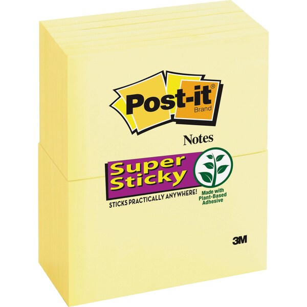 Super Sticky Notes, 3x5 In., Yellow, PK12
