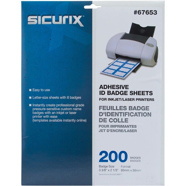 ID Adhesive Badge, Adhesive, PK200