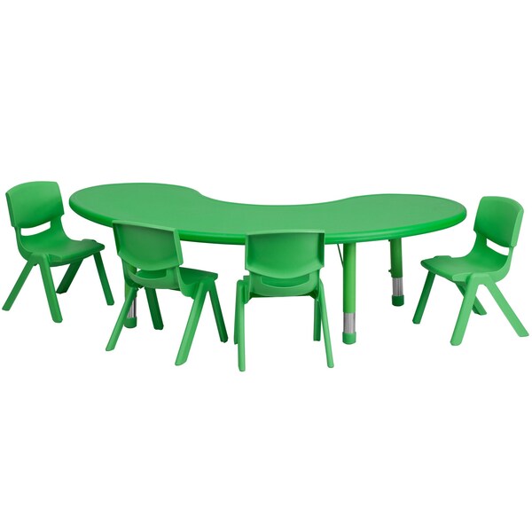 Kidney Activity Table, 35 X 65 X 23.75, Plastic, Steel Top, Green