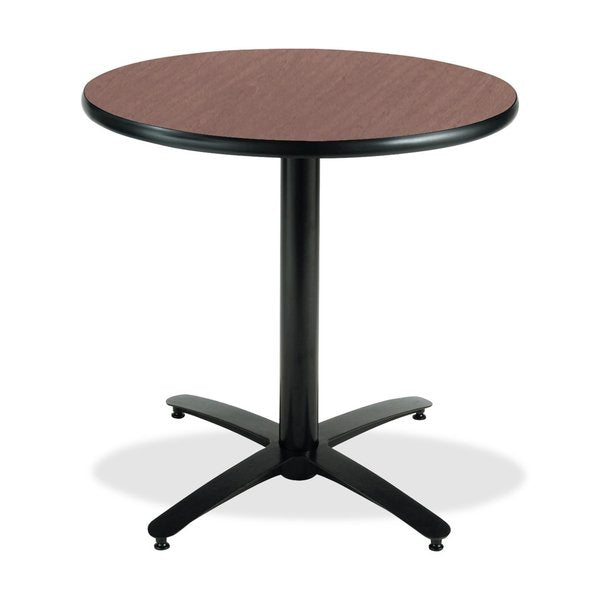 Round KFI 36in Dark Mahogany Breakroom Table with Arched X Base, 29 W, 36 L, 29 H, Laminate Top
