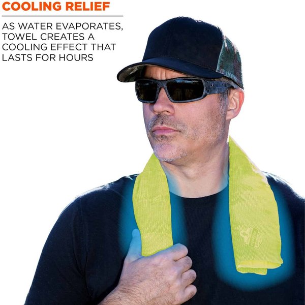 Evaporative Cooling Towel, PVA, Long Lasting Cooling Relief, 29.5 in L x 13 in W, Lime