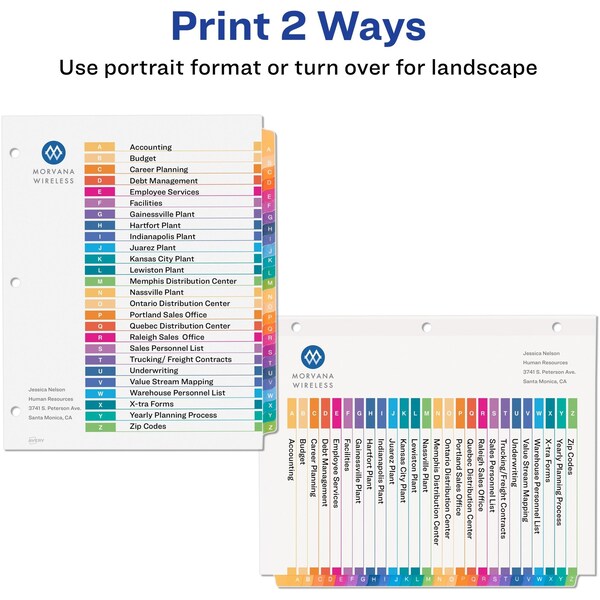 AveryÂ® Ready IndexÂ® Table of Contents Dividers 11125, 26-Tab Set, A-Z