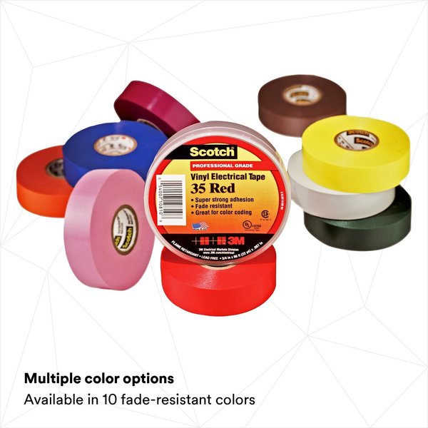 Vinyl Electrical Tape, 35, Scotch, 3/4 in W x 66 ft L, 7 mil thick, Red, 1 Pack