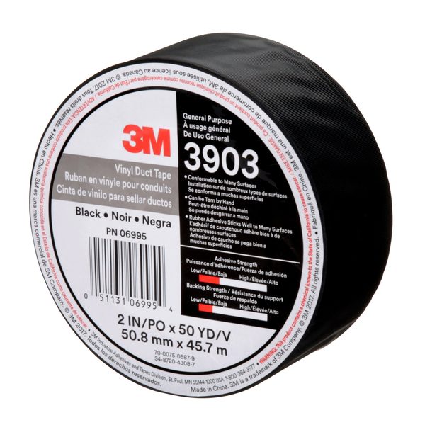 Duct Tape, 2 x 50 yd, 6.5 mil, Black, Vinyl