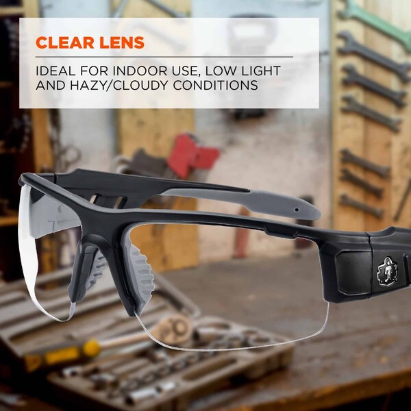 Safety Glasses, Traditional Clear PC Decenter Lens, Scratch-Resistant