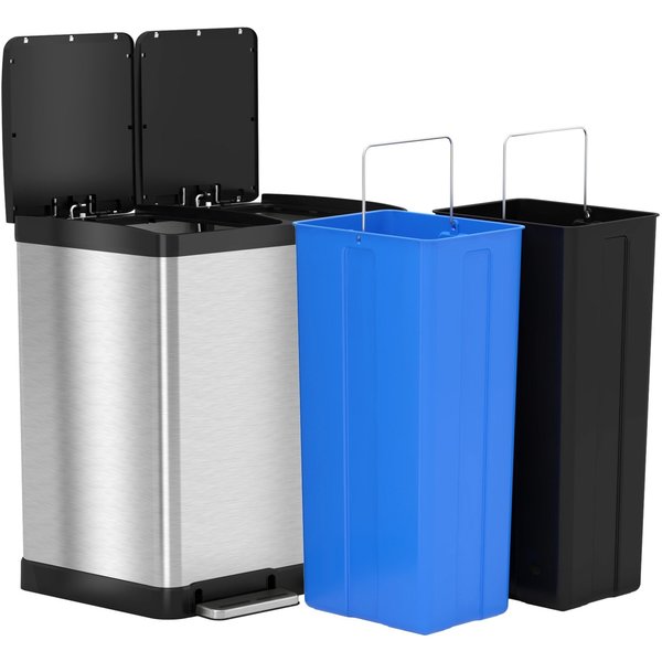 16 gal Trash Can, Silver, Stainless Steel