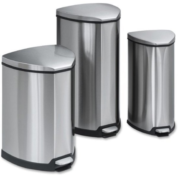 4 gal Half-Round Wastebasket, Stainless Steel, 10-3/4