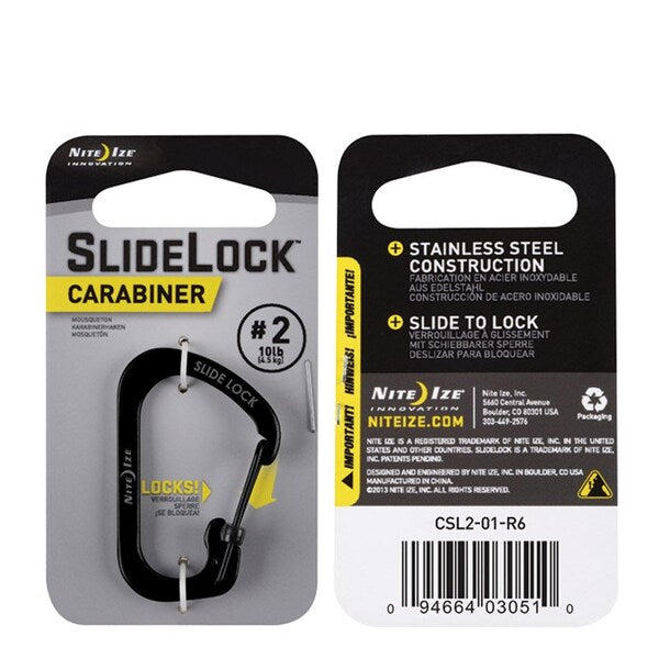 Locking Carabiner Clip, Black, 1-3/32 in