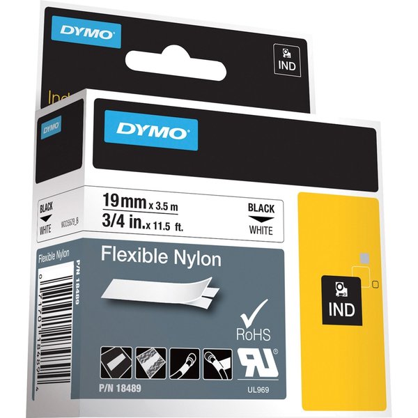 Industrial Flexible Nylon Labels, Rhyno, Black Text on White, 3/4 in (19 mm)