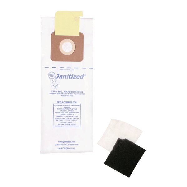 Filter Bag, Replaces Cleanmax Pro, PK10, 2-ply, Micro Filter