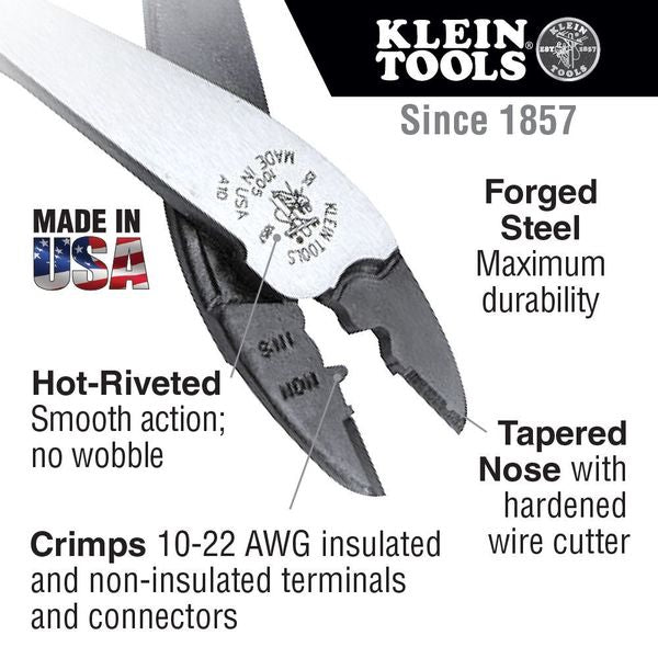 Crimper, Overall Length 9 3/4 in, Capacity 10 to 22 AWG, Red