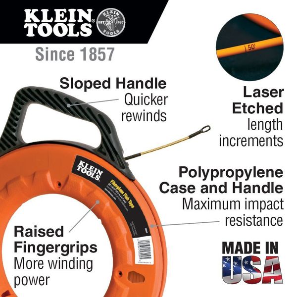 Fiberglass Fish Tape with Spiral Leader, 200-Foot