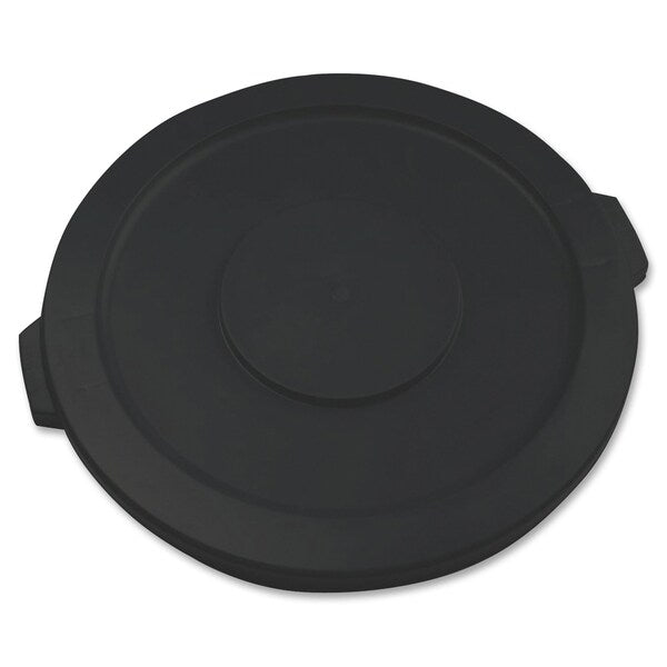 32 gal Flat Trash Can Lid, 22 1/4 in W/Dia, Black, Resin, 0 Openings