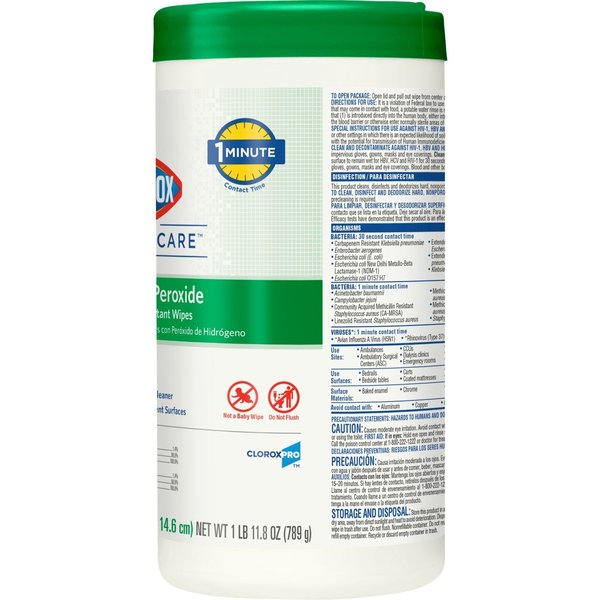 Disinfecting Wipes, White, Canister, Healthcare Surfaces, 155 Wipes, 5-3/4 in x 6-3/4 in