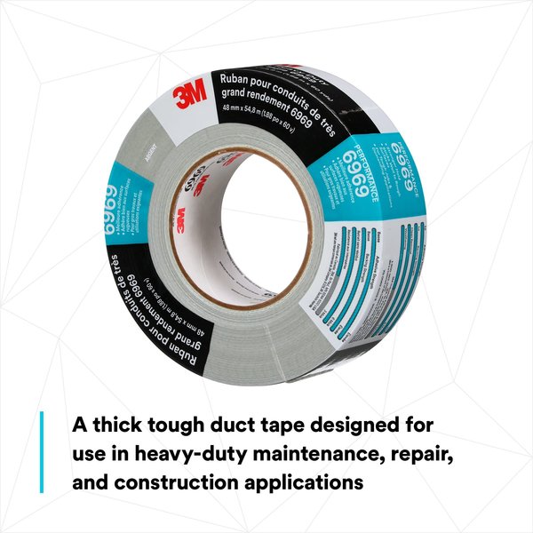 Duct Tape, 2 In x 60 yd, 10.5 mil, Silver