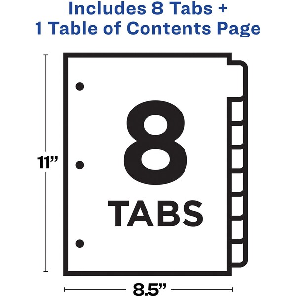 AveryÂ® Ready IndexÂ® Table of Contents Dividers 11132, 8-Tab Set